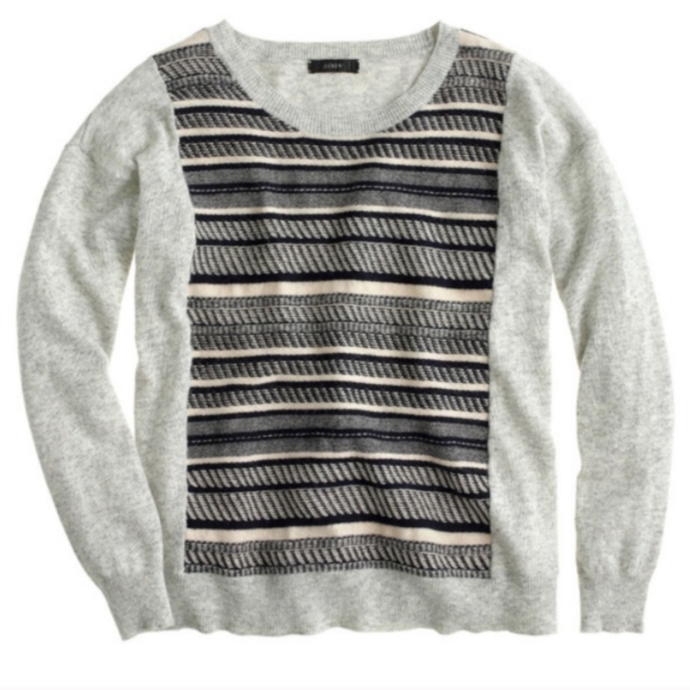 J. CREW Textured Stripe Sweater Wool Rabbit Large